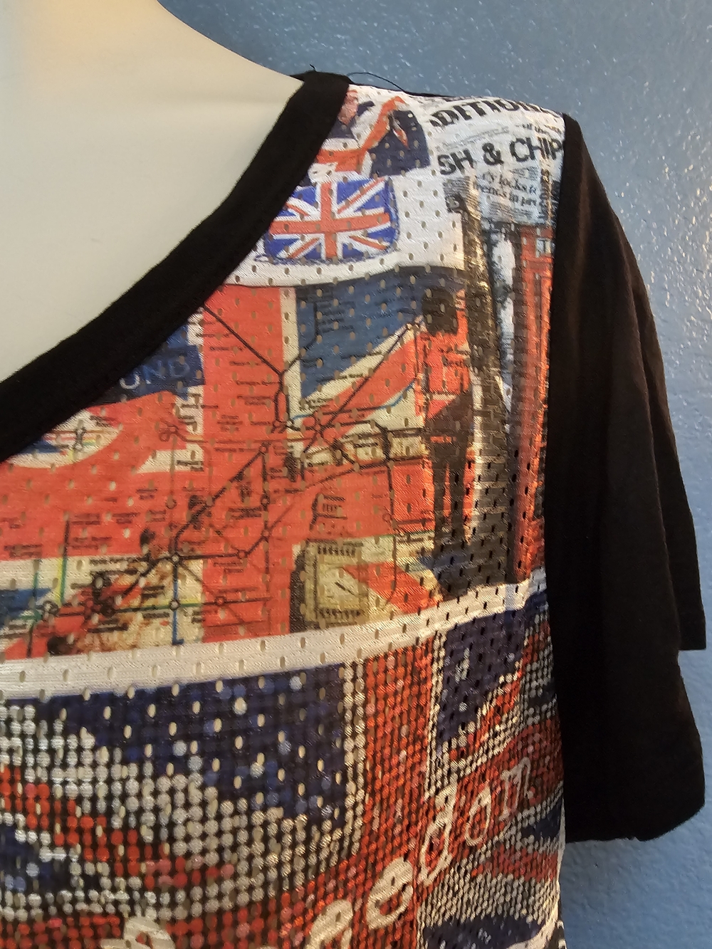 Blush Union Jack Collage V-Neck Tee - Black, Red, White, Blue - Picture 6 of 10